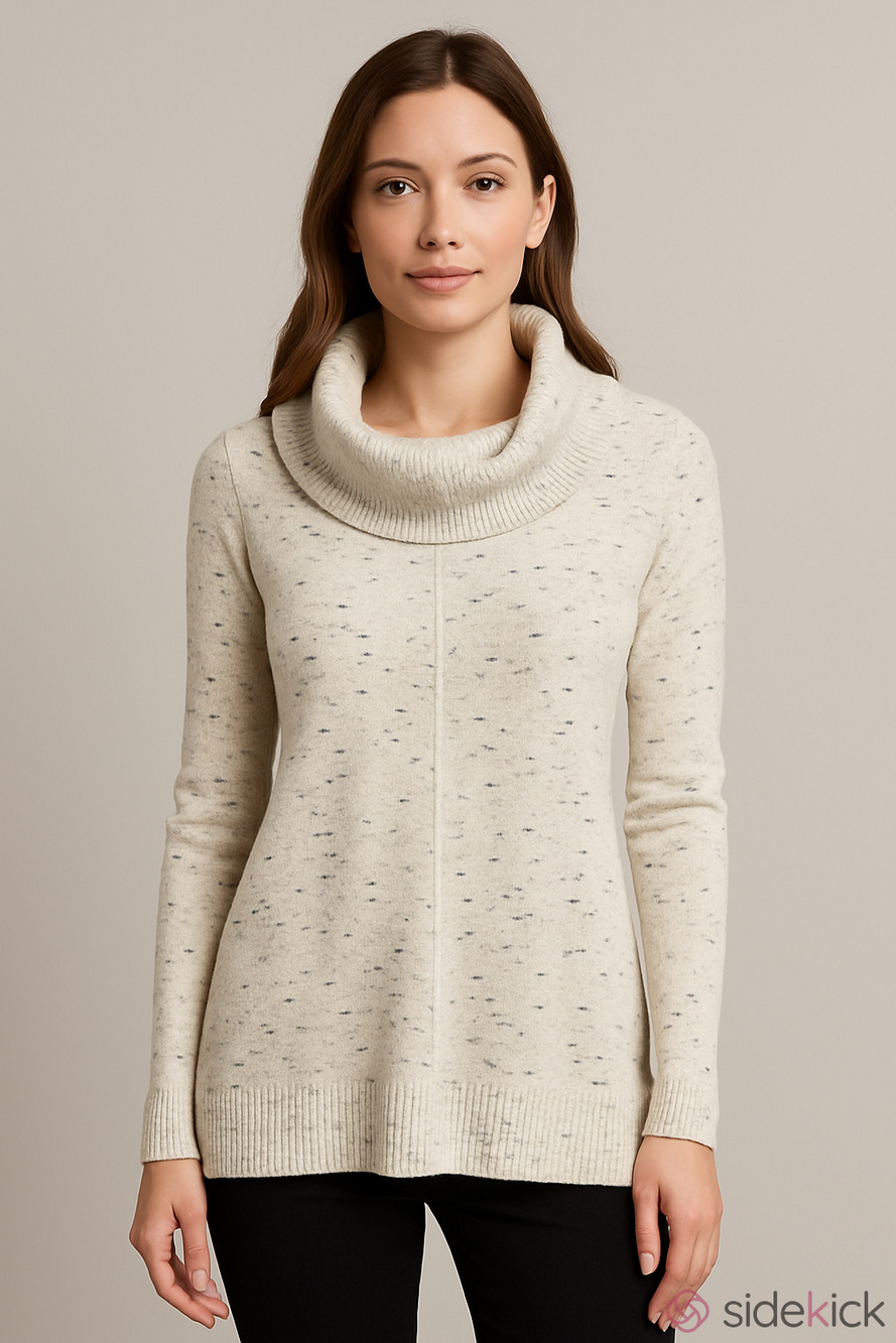 Calvin Klein Cowl Neck Long Sleeve Sweater Size Small Off-White with Grey Specks